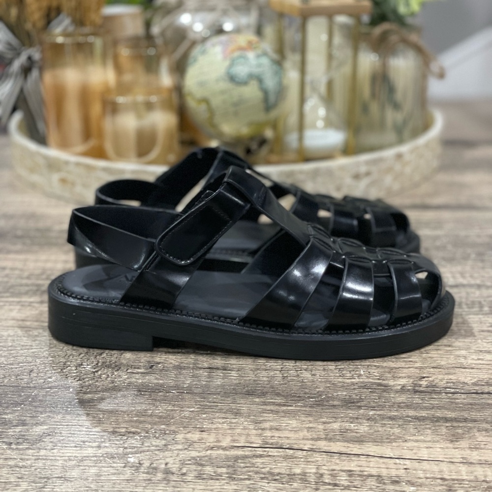 Zara Black Woven Leather Fisherman Sandals - Picture 3 of 13